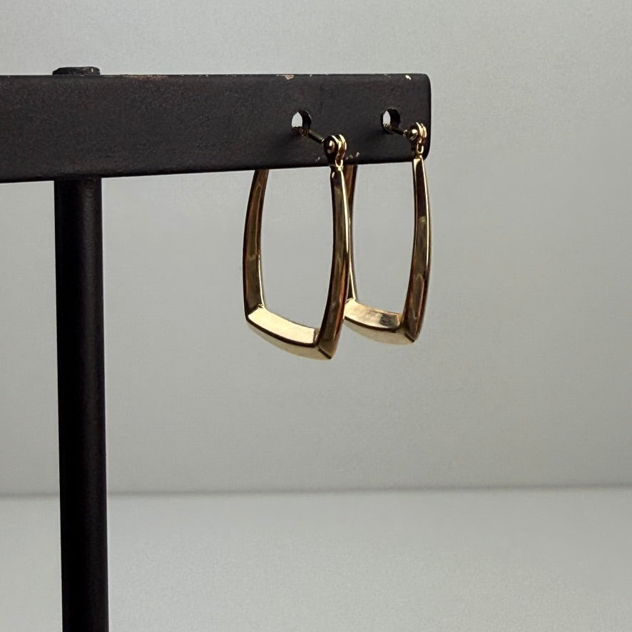 14k Solid Yellow Gold Rectangular Hoop Earrings, .86 g