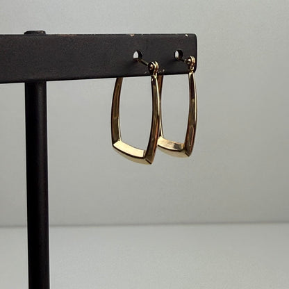 14k Solid Yellow Gold Rectangular Hoop Earrings, .86 g