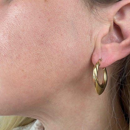 14k Solid Yellow Gold Sculptural Bold Hoop Earrings, 3.22 g