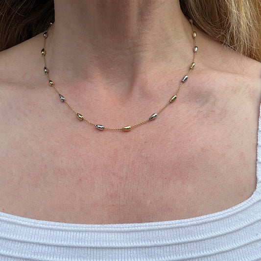 17" Solid 14K Two-Tone Gold Beaded Satellite Station Chain, 5 g