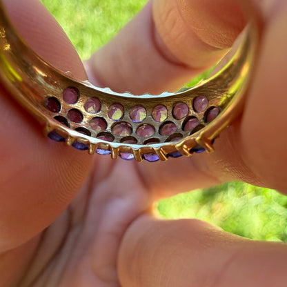 Solid 10K Yellow Gold Multi-Stone Amethyst Cluster Ring, Size 6.75