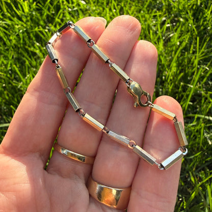 6.25" Italian Solid 14K Two-Tone Yellow & White Hexagon Bar Link Bracelet, 5.7 g