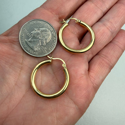 14k Solid Yellow Gold Classic Mid-size Hoop Earrings, 2.27 g