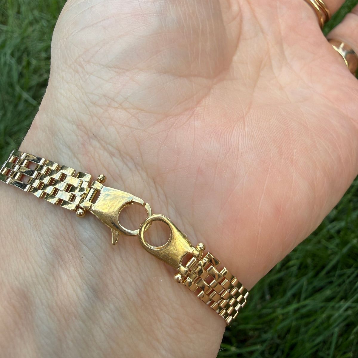7.75" Solid 14K Yellow Gold Geometric Link Bracelet with Statement Lobster Clasp, 9.81 g