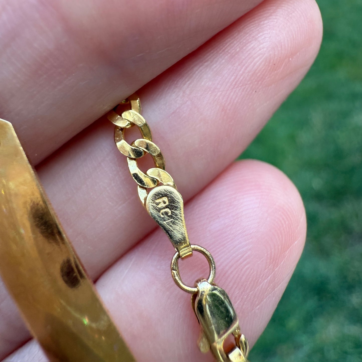 5.6" Solid 14K Yellow Gold Faceted Curb Link ID Bracelet, 3.82 g