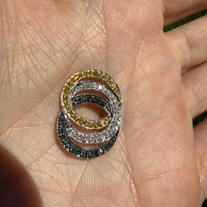 Solid 14K Two-Tone White, Yellow and Black Diamond Interlocking Pendant, 2.32 g