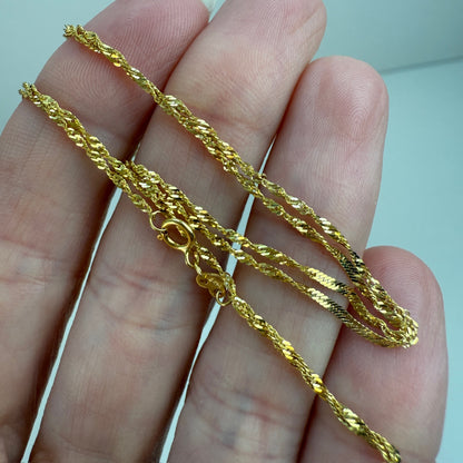 18" Solid 14K Yellow Gold Fine Singapore Link Chain, 1.15 g