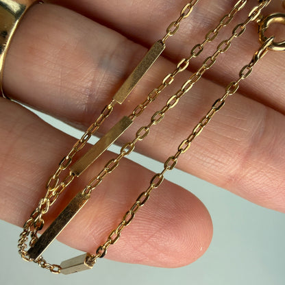 15.5" Italian Solid 14K Rosy Yellow Gold Bar Station Chain, 2.89 g
