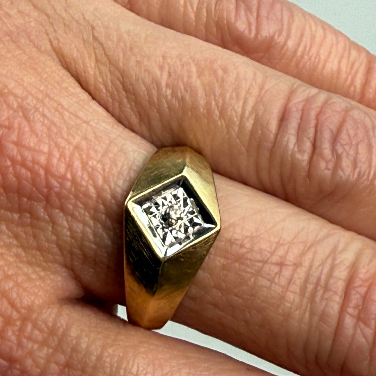 10K Vintage Solid Yellow and White Gold Classic Mid-century Illusion Ring, Size 7.75