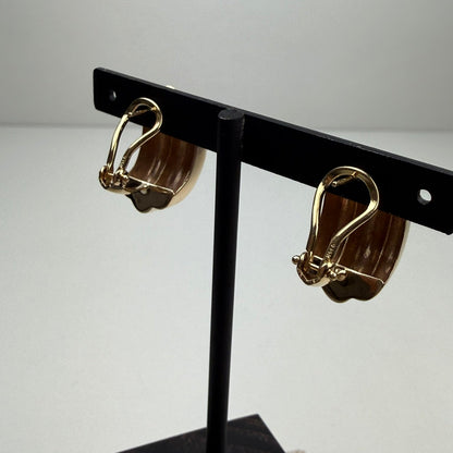 14K Solid Yellow Gold Omega Back Classic Ribbed Half-Hoop Earrings, 5.16 g