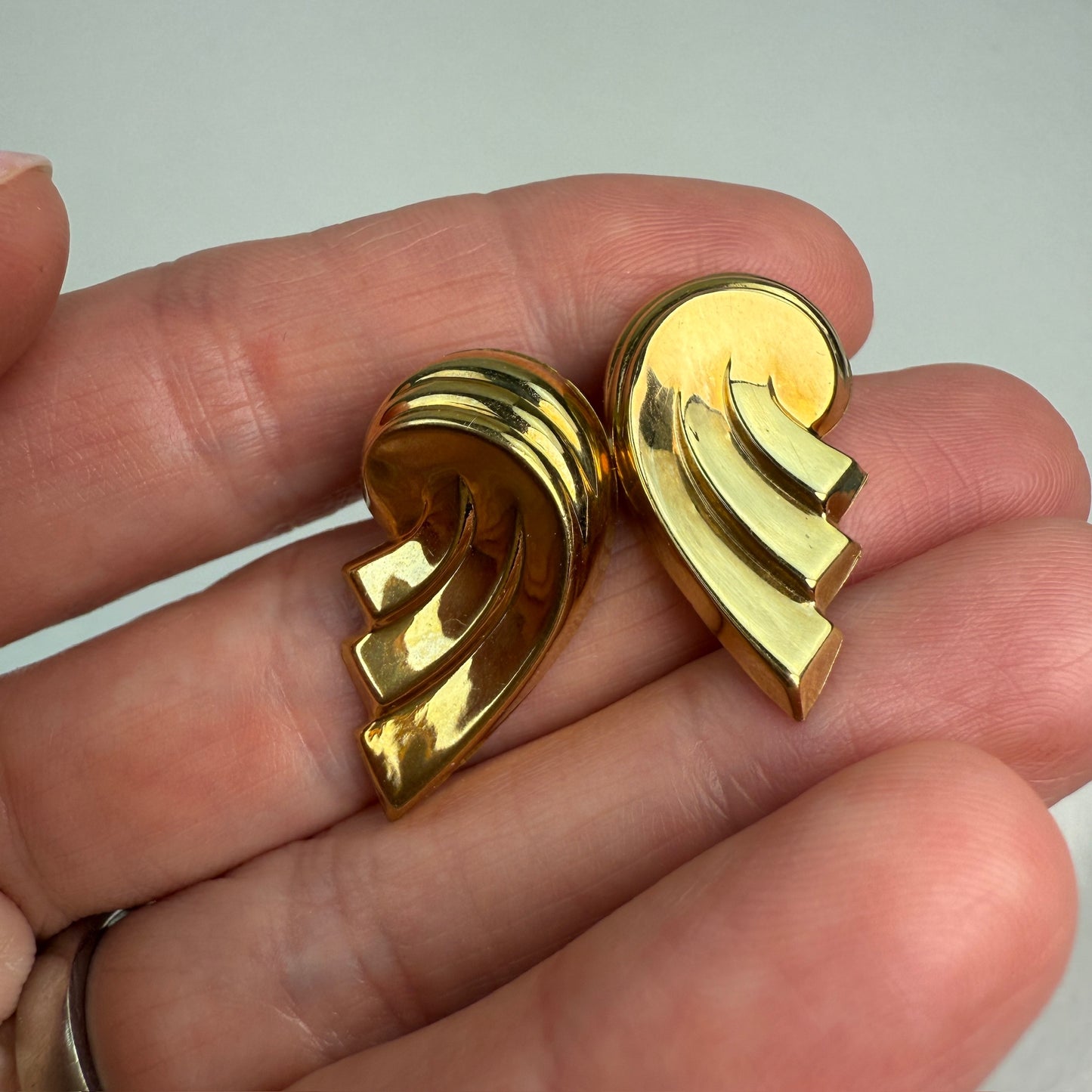 10K Solid Yellow Gold Sculptural Statement Earrings, 1.48 g