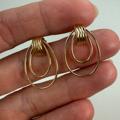 14K Solid Yellow Gold Open Teardrop Drop Earrings, 1.34 g