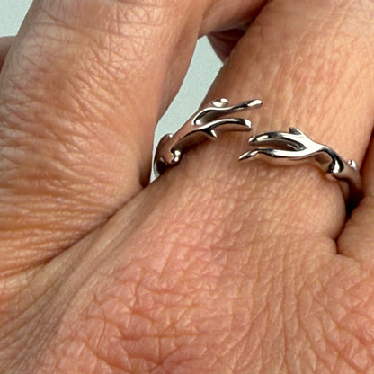 14K Solid White Gold Open Coral Branches Ring – Size 7.5