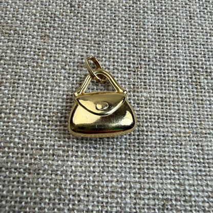Solid 14K Yellow Gold Dimensional Purse Pendant/Charm, 1.77 grams
