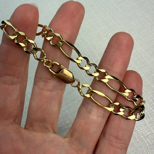 7.5" Classic Figaro 10K Yellow Gold Bracelet 6.6mm 9.42 g