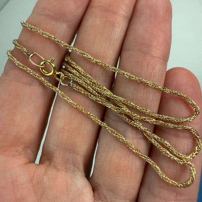 18" Solid 14K Yellow Gold Twisted Wheat Chain, 2.55