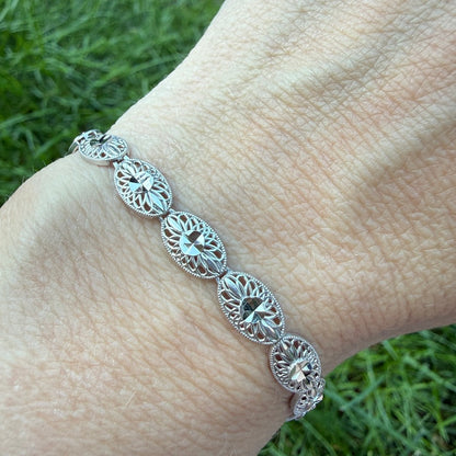 6.75" 14K White Gold Filigree Bracelet, 5.14 g