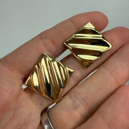 14k Solid Yellow Gold Geometric Statement Earrings, 1.9 g