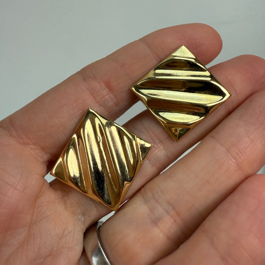 14k Solid Yellow Gold Geometric Statement Earrings, 1.9 g