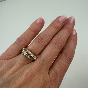 10K Solid Yellow Gold Croissant Diamond Ring, Size 6.25