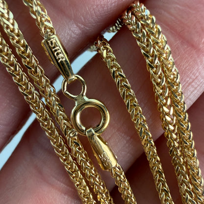 22" Solid 14K Yellow Gold Wheat Chain, 3.10 g