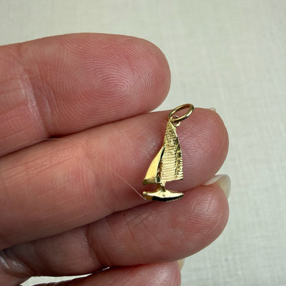 Solid 14K Yellow Gold Coastal Sailboat Charm, .38 grams