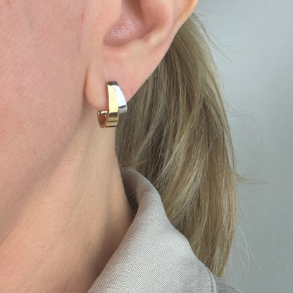 14k Solid Two-tone Sculptural C-Hoop Earrings, 1.69 g
