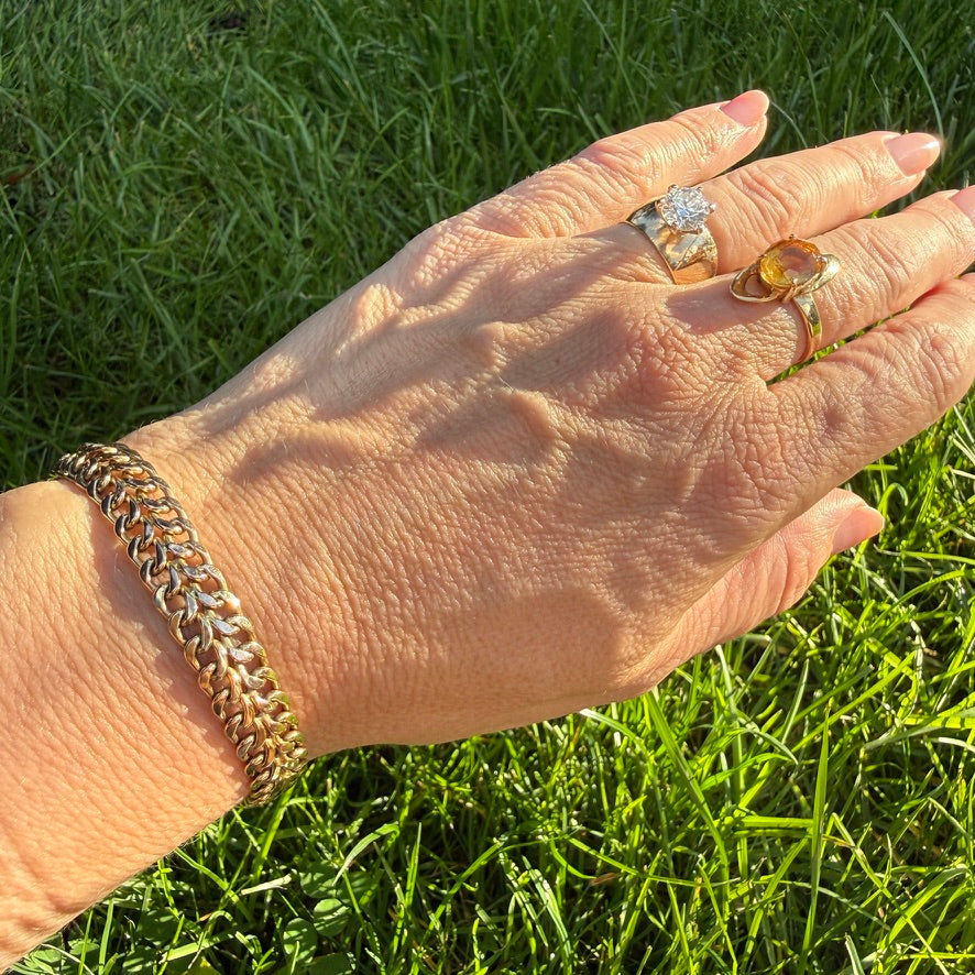 6.5" Vintage Italian Solid 10K Yellow Gold Double Curb Link Bracelet, 6.44 g