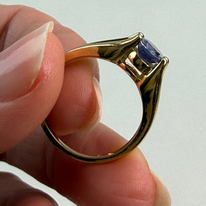 14K Solid Yellow Gold Oval Shaped Faceted Iolite Ring, Size 6.75