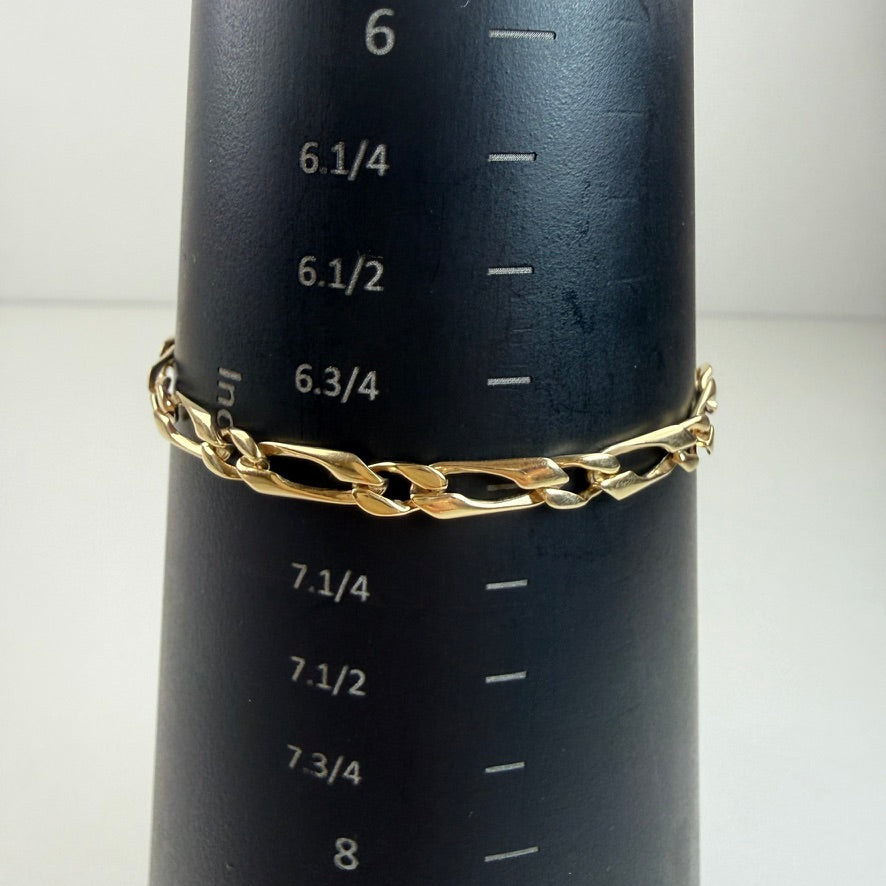 7" Italian Solid 14K Yellow Gold Alternating Link Bracelet, 7.85 g