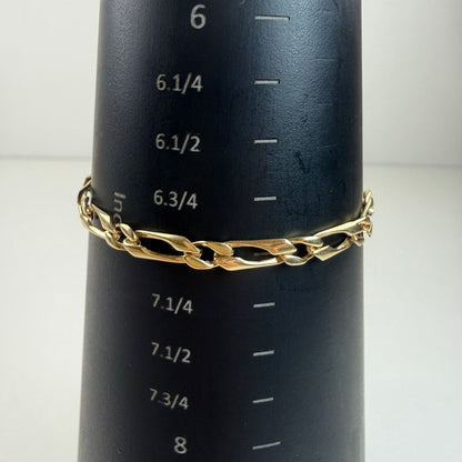 7" Italian Solid 14K Yellow Gold Alternating Link Bracelet, 7.85 g