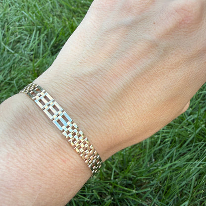 7.75" Solid 14K Yellow Gold Geometric Link Bracelet with Statement Lobster Clasp, 9.81 g