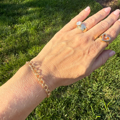 6.5" Vintage Solid 14K Yellow Gold Textured Triple Circle Link Bracelet, 5.58 g