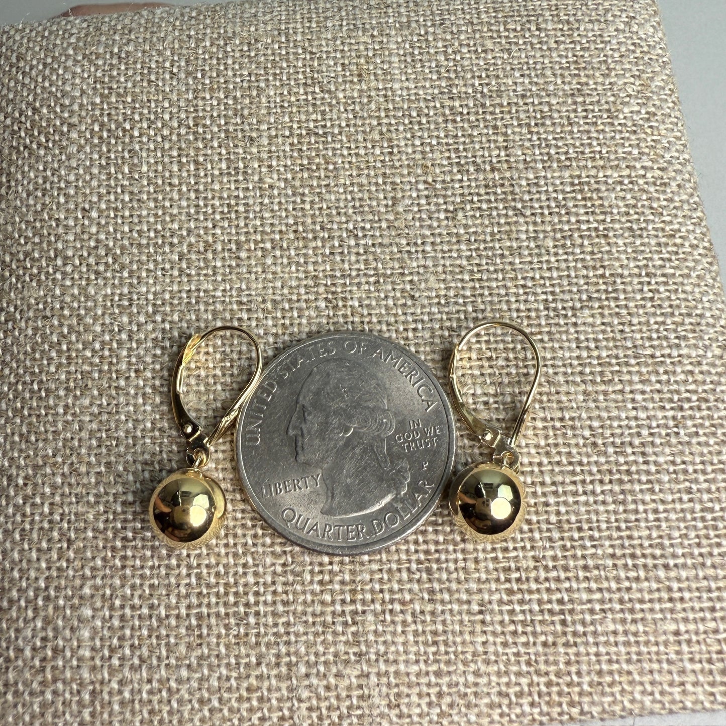 14k Solid Yellow Gold Polished Ball Leverback Drop Earrings, 1.09 g