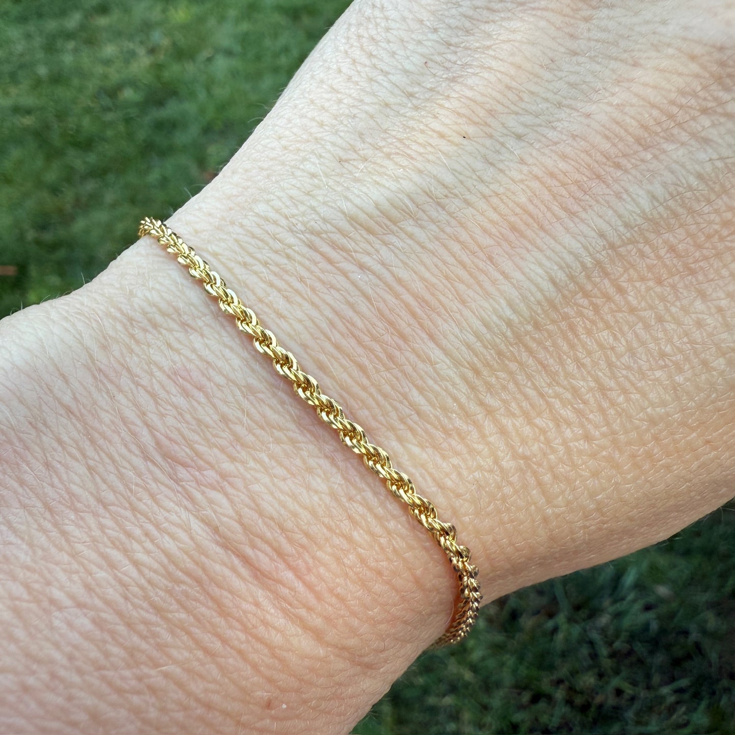 8.58" Italian Solid 14K Yellow Gold Rope Chain Bracelet, 3.4 g