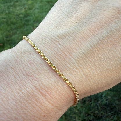 8.58" Italian Solid 14K Yellow Gold Rope Chain Bracelet, 3.4 g