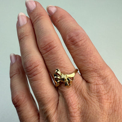14K Solid Yellow Gold Bow Ring – Size 7.75