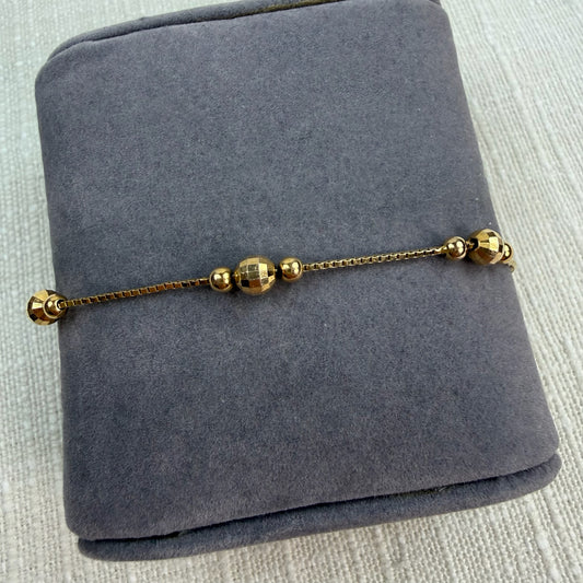 6.5" Solid 14K Yellow Gold Bead Station Bracelet, 2.5 g