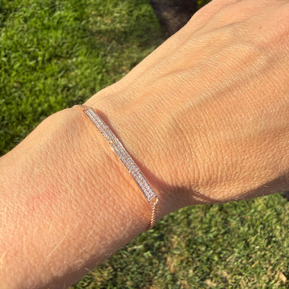 Estate 6.25-7.25" Solid 14K Rose Gold and Pave Diamond Bracelet, 2.5 g