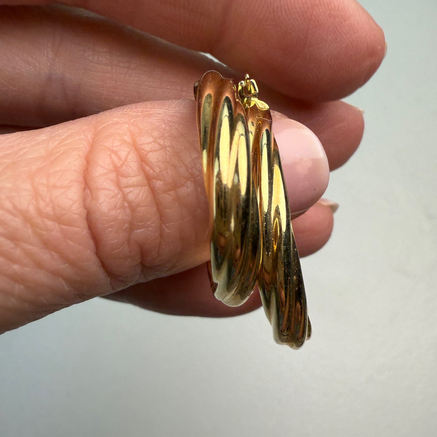 14K Solid Yellow Gold Italian Twisted Oval Hoop Earrings, 2.34 g
