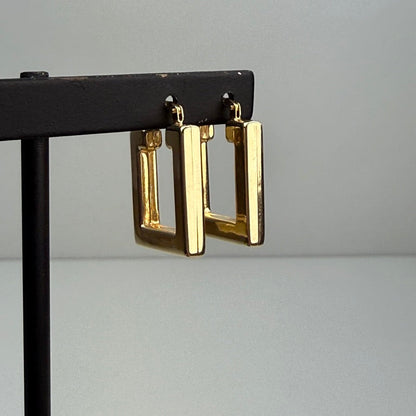 10K Solid Yellow Gold Contemporary Structured Hoop Earrings, 2.35 g