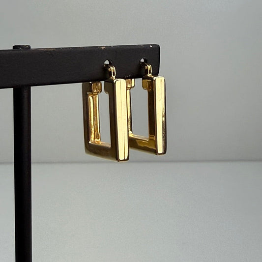 10K Solid Yellow Gold Contemporary Structured Hoop Earrings, 2.35 g