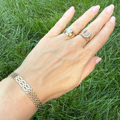 7.75" Solid 14K Yellow Gold Geometric Link Bracelet with Statement Lobster Clasp, 9.81 g