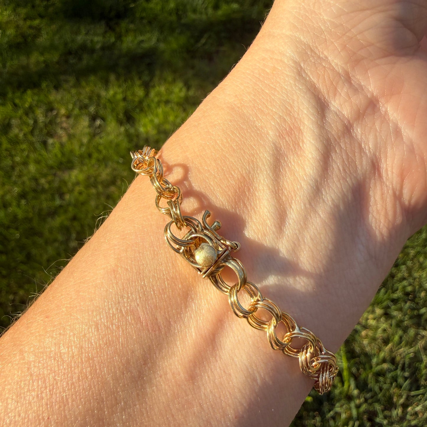 6.75" Vintage Solid 14K Yellow Gold Triple Circle Link Bracelet, 7.58 g
