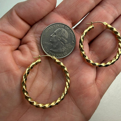 14k Solid Yellow Gold Mid-size Classic Twisted Hoop Earrings, 1.82 g