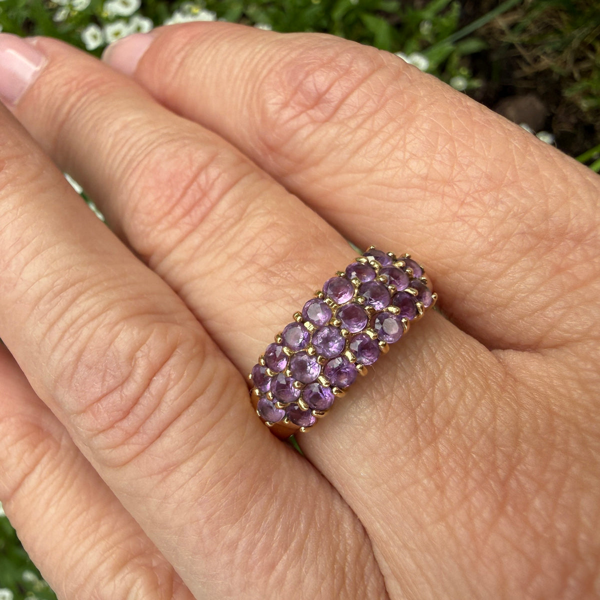 Solid 10K Yellow Gold Multi-Stone Amethyst Cluster Ring, Size 6.75