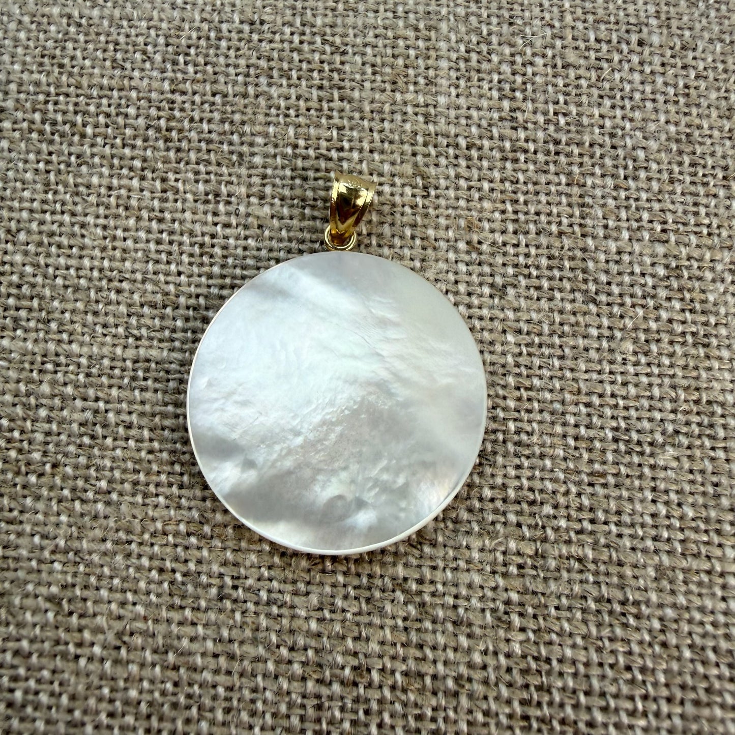 Solid 14K Yellow Gold and Mother of Pearl Peace Sign Pendant, 3.70 grams