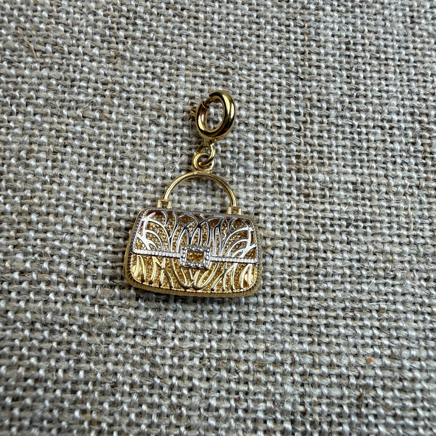 Solid 14K Two Tone Michael Anthony Handbag Pendant/Charm with Script "L", 1.53 grams
