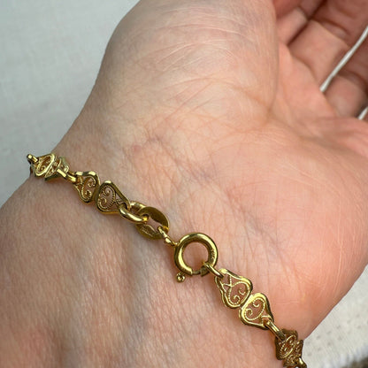 7" Vintage Solid 10K Yellow Gold Italian Filigree Bracelet, 3.6 g