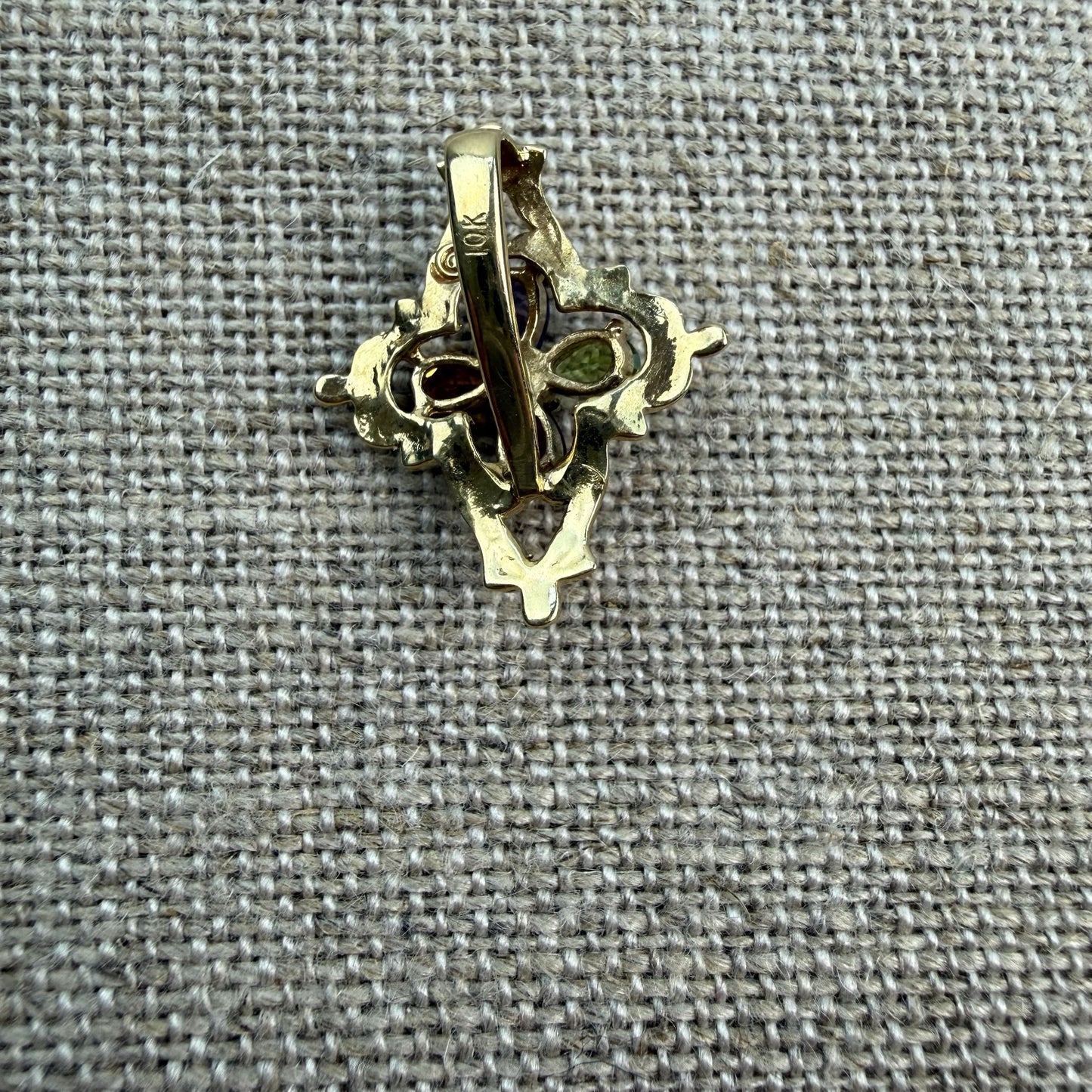 Solid 10K Yellow Gold Multi Gemstone and Diamond Pendant, 2.39 grams